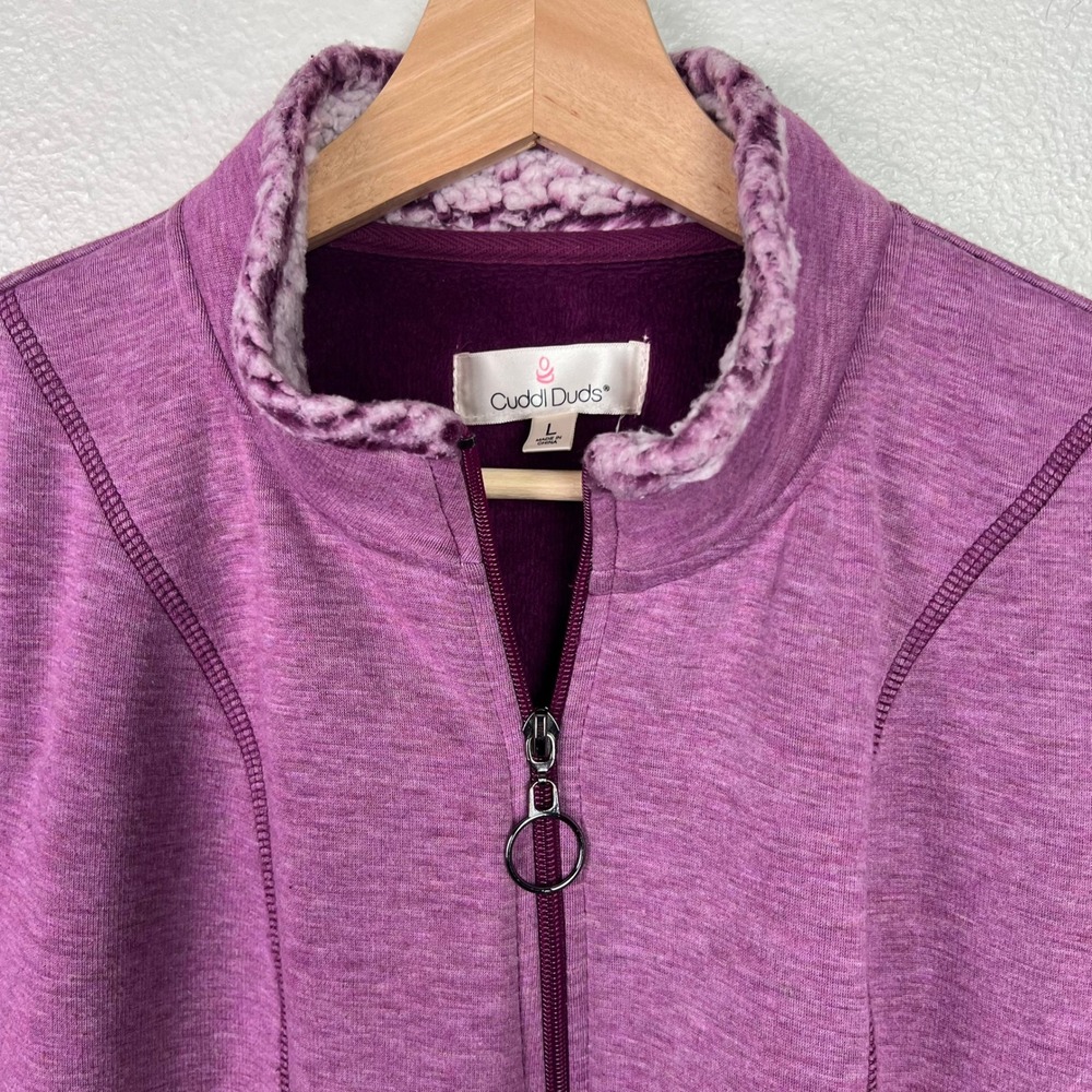 Cuddl Duds Zip Up Jacket Womens Large‎ Purple Sherpa Collar Fleece Lined Pockets - Picture 2 of 10